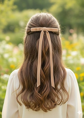 Bej Saten Fiyonk Saç Aksesuarı - Görsel 4