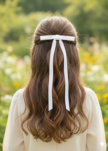 Bej Saten Fiyonk Saç Aksesuarı - Görsel 3