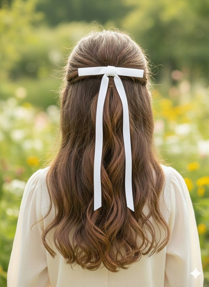 Bej Saten Fiyonk Saç Aksesuarı - Görsel 3