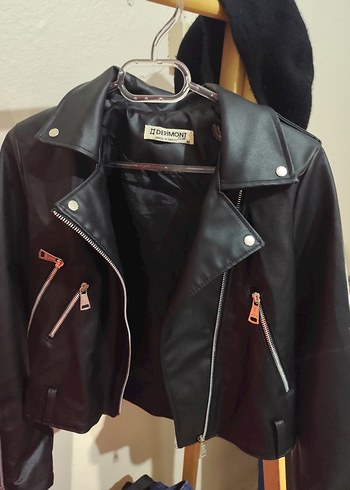 Kadın Siyah Deri Biker Ceket - Görsel 4