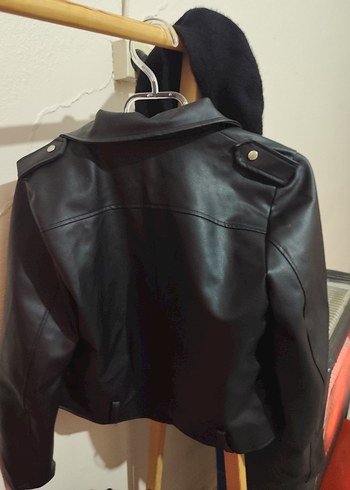 Kadın Siyah Deri Biker Ceket - Görsel 2