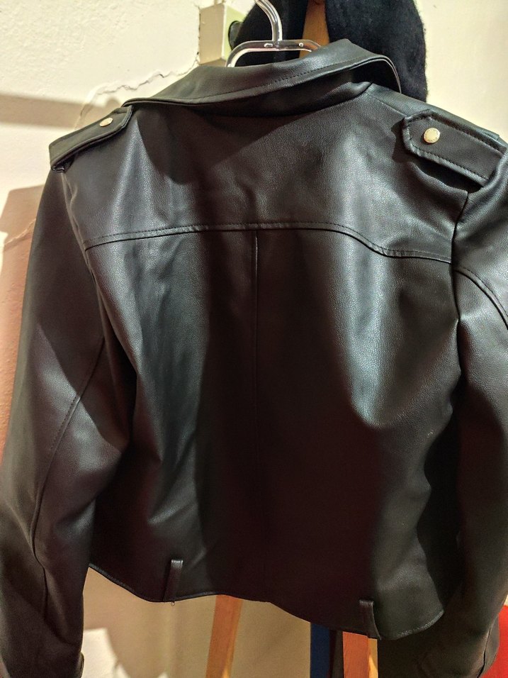 Kadın Siyah Deri Biker Ceket - Görsel 3