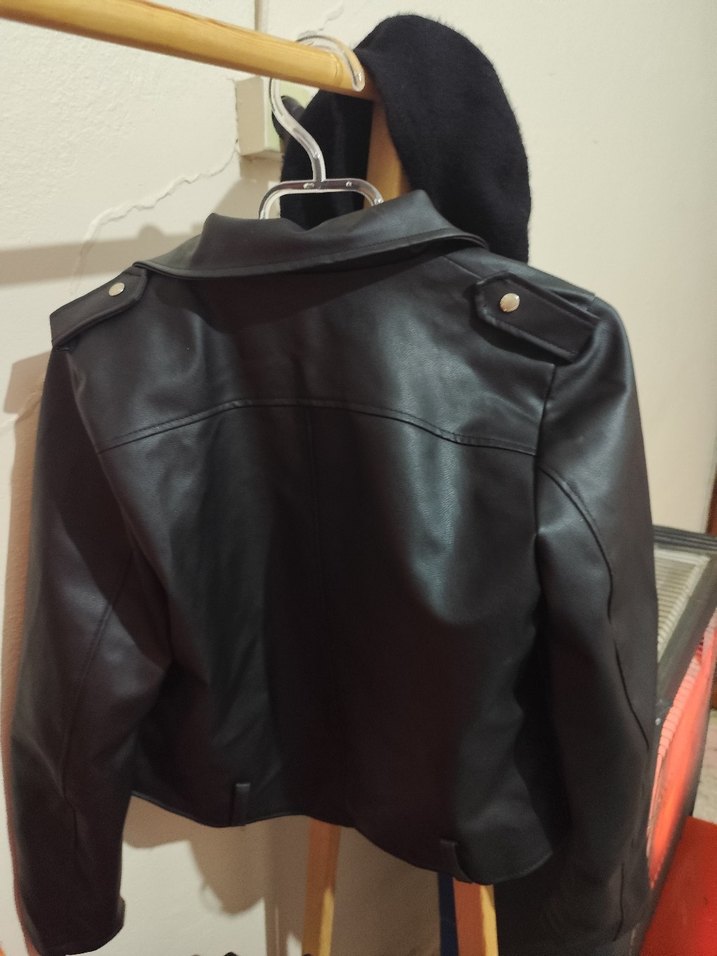 Kadın Siyah Deri Biker Ceket - Görsel 2