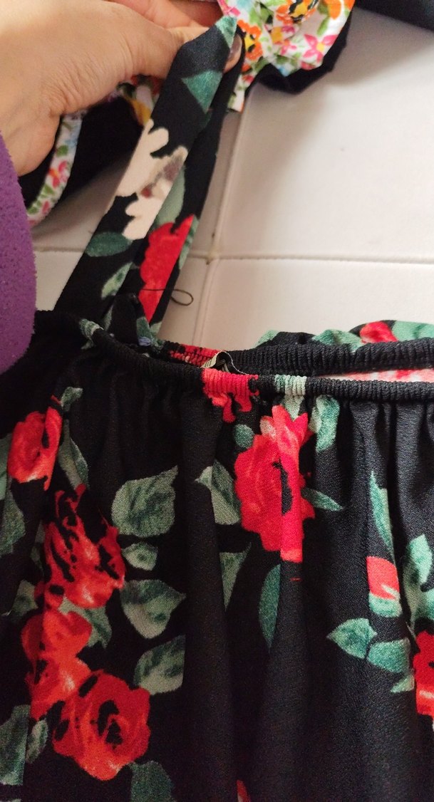 Çiçek Desenli Straplez kısa elbise - Görsel 2