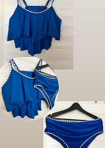 Mavi Volanlı Bohem Kadın Mayo Takımı - Görsel 2