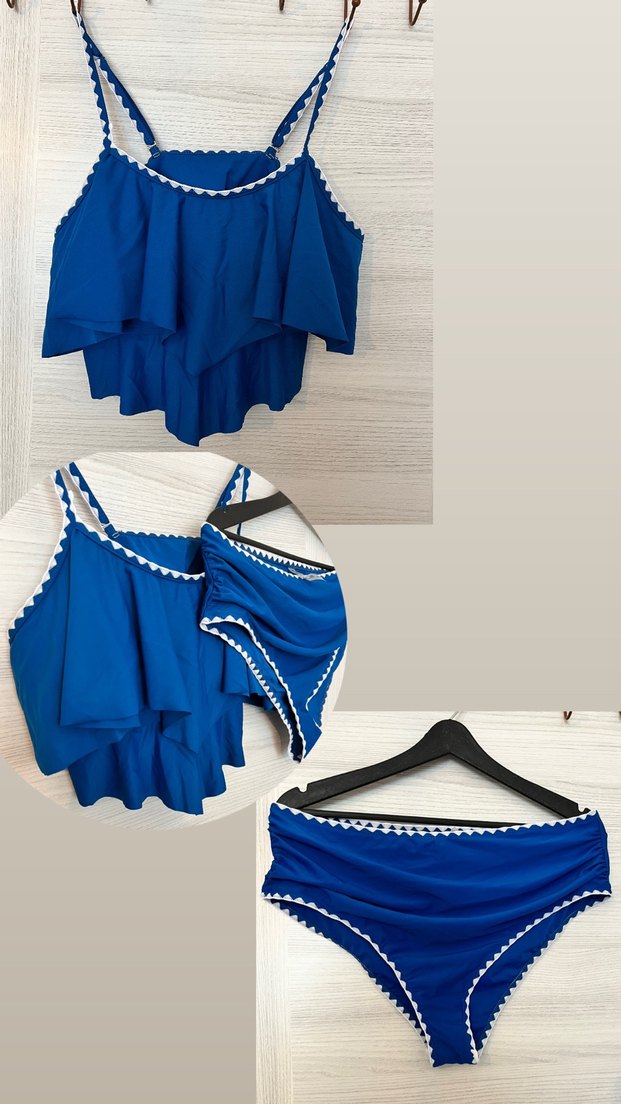 Mavi Volanlı Bohem Kadın Mayo Takımı - Görsel 2