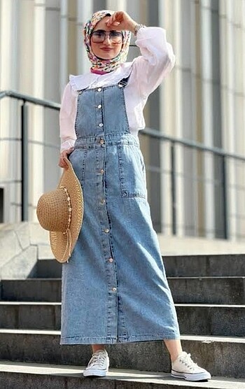 Denim kot salopet elbise