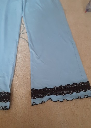 l Beden mavi Renk Dantel Detaylı Mavi Midi Kadın alt pijama