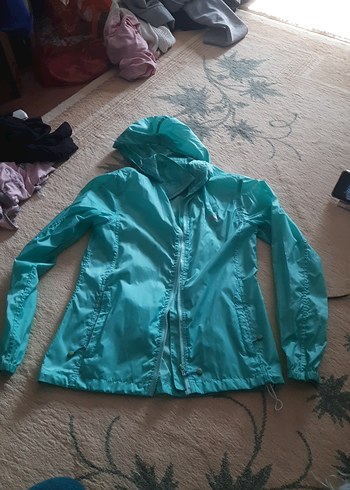 Turkuaz Parlak Kapüşonlu Kadın Ceket - Görsel 2