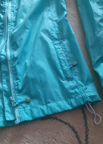 Turkuaz Parlak Kapüşonlu Kadın Ceket - Görsel 3