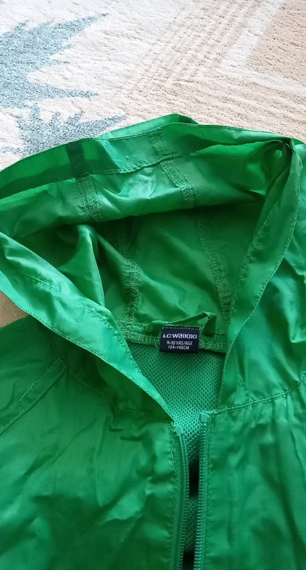 unisex Yeşil Kapüşonlu Rüzgarlık Mont - Görsel 5