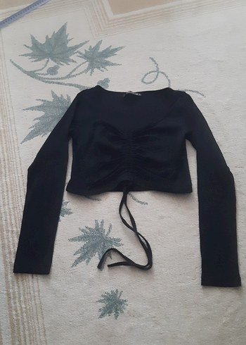 Diğer Siyah V Yaka Mini Fitilli Bluz