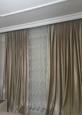Modern Klasik Bej Nakışlı Perde - Görsel 3