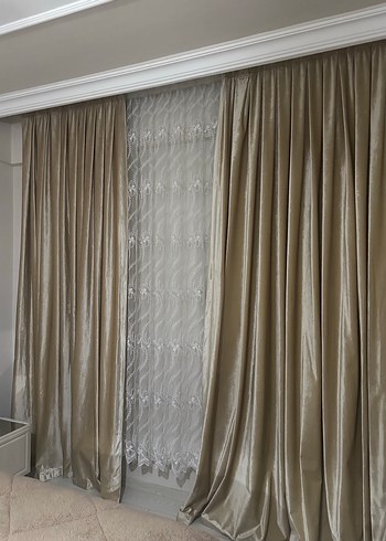 Modern Klasik Bej Nakışlı Perde - Görsel 4