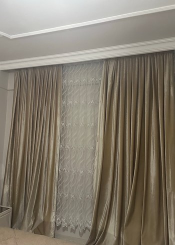 Modern Klasik Bej Nakışlı Perde - Görsel 2