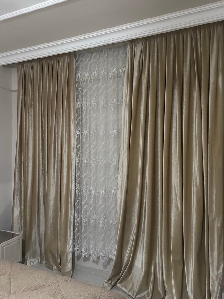 Modern Klasik Bej Nakışlı Perde - Görsel 4