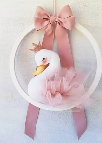 Pembe Kuğu Desenli Bebek Kapı Süsü - Görsel 4