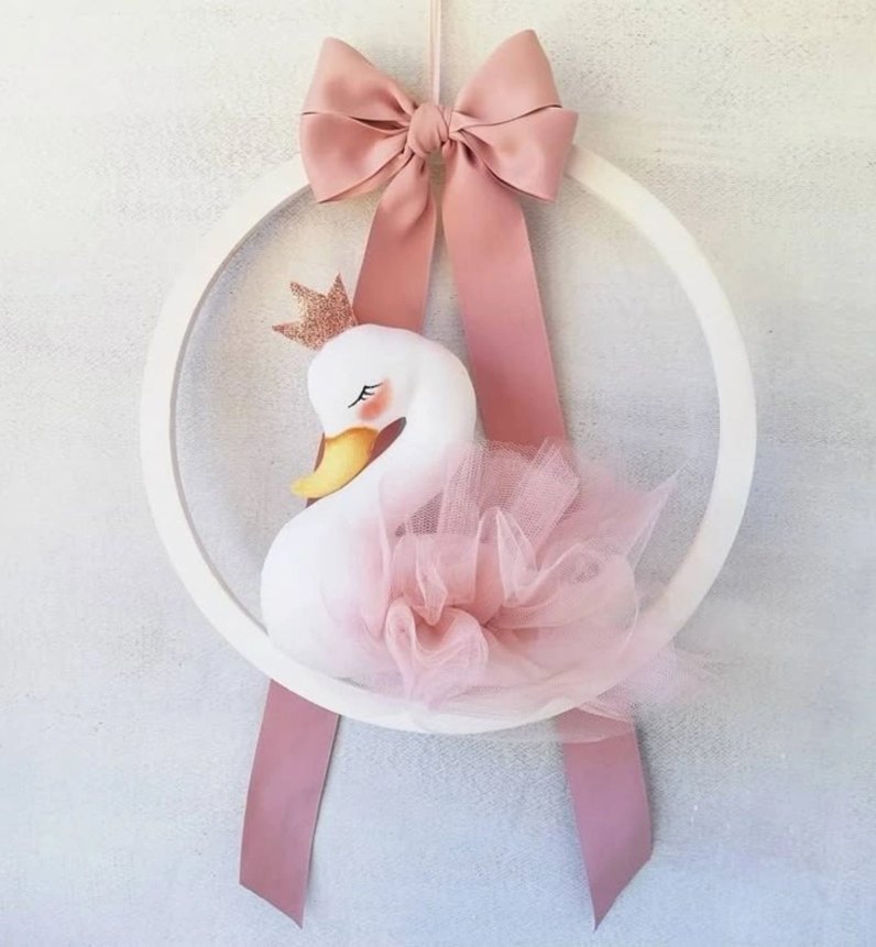 Pembe Kuğu Desenli Bebek Kapı Süsü - Görsel 2