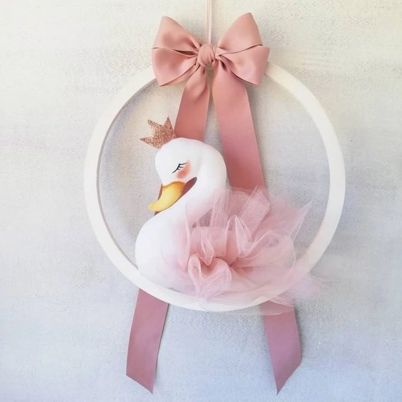 Pembe Kuğu Desenli Bebek Kapı Süsü - Görsel 4