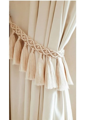 Bej Nakışlı Bohem Perde tutucu - Görsel 5