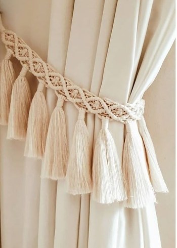 Bej Nakışlı Bohem Perde tutucu - Görsel 2