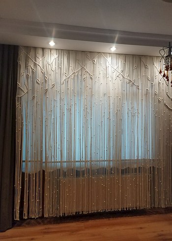 El emeği makrome Bej Nakışlı Bohem Perde - Görsel 7