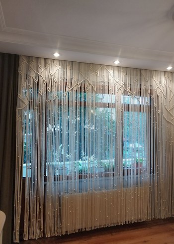 El emeği makrome Bej Nakışlı Bohem Perde - Görsel 6