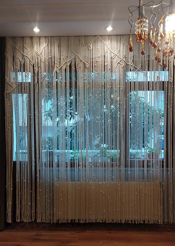 El emeği makrome Bej Nakışlı Bohem Perde - Görsel 4