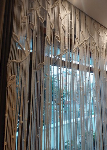 El emeği makrome Bej Nakışlı Bohem Perde - Görsel 3