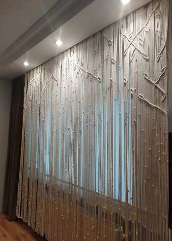 El emeği makrome Bej Nakışlı Bohem Perde - Görsel 8