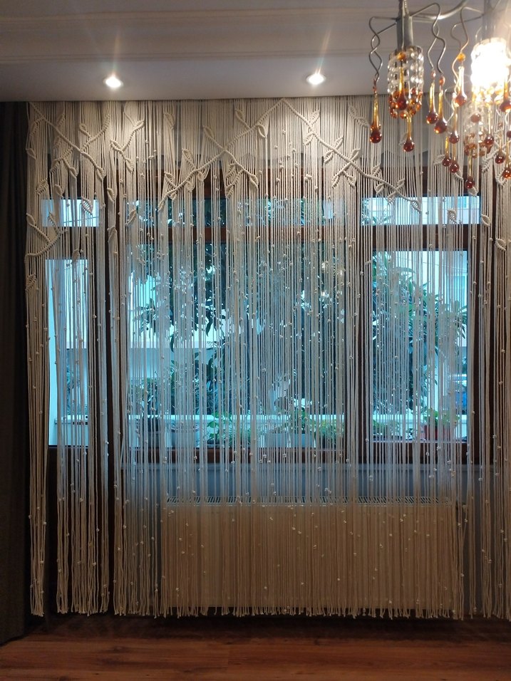 El emeği makrome Bej Nakışlı Bohem Perde - Görsel 4