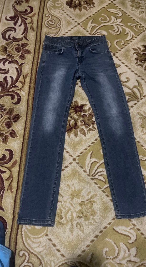 Kadın Mavi Gri Batik Desenli Kemerli Jean - Görsel 4