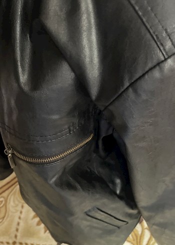 Deri Erkek Ceket, Fermuarlı, Koyu siyah - Görsel 7