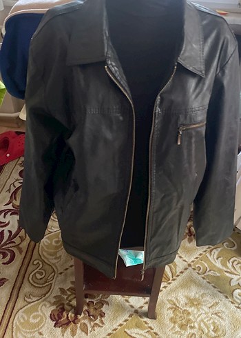 Deri Erkek Ceket, Fermuarlı, Koyu siyah - Görsel 2