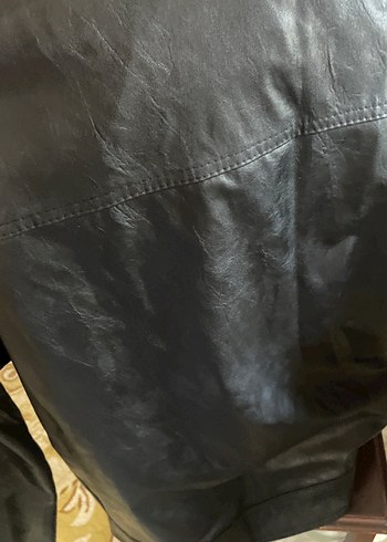 Deri Erkek Ceket, Fermuarlı, Koyu siyah - Görsel 8