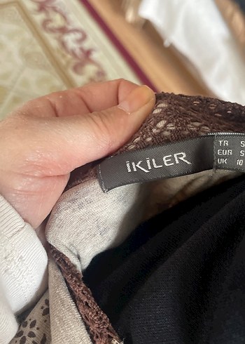 V Yaka Düğmeli Bej Bohem Triko Bluz - Görsel 7