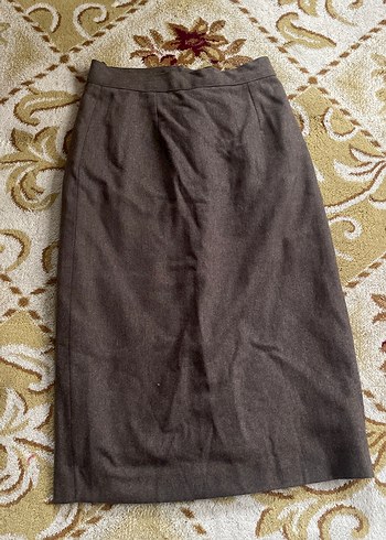 Drapeli Kahverengi yün Uzun Etek - Görsel 3