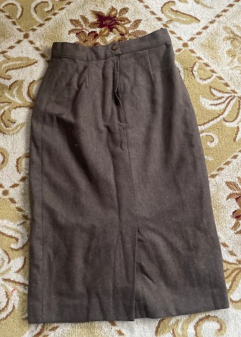 Drapeli Kahverengi yün Uzun Etek - Görsel 4