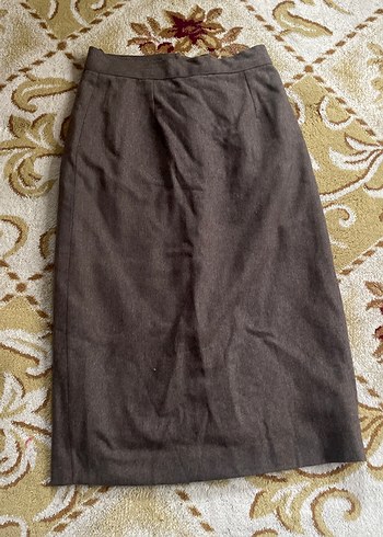 Drapeli Kahverengi yün Uzun Etek - Görsel 2