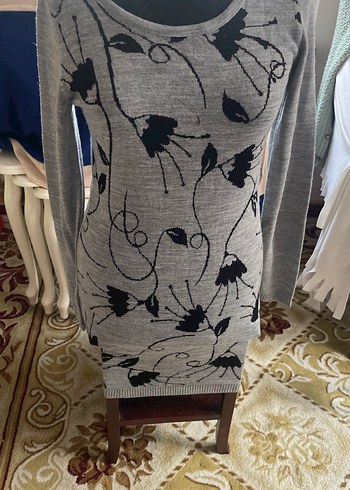 Gri Desenli Uzun Kollu Triko Elbise - Görsel 4