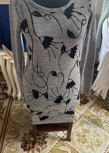 Gri Desenli Uzun Kollu Triko Elbise - Görsel 2