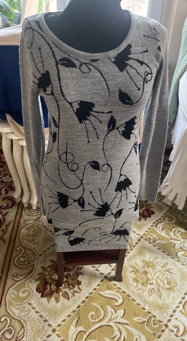 Gri Desenli Uzun Kollu Triko Elbise - Görsel 4