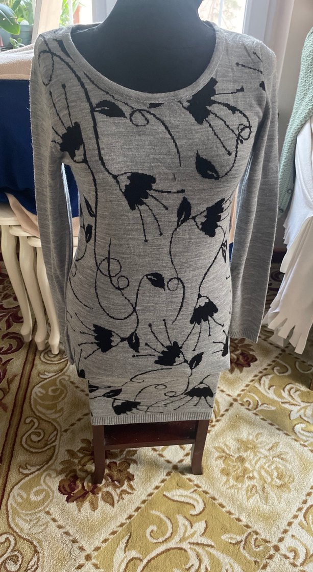 Gri Desenli Uzun Kollu Triko Elbise - Görsel 3