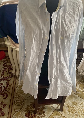 Beyaz Keten Uzun Kollu Düğmeli erkek Gömlek - Görsel 2