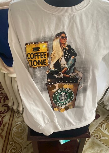 Beyaz Baskılı Uzun Kollu Kadın Tişört - Görsel 3