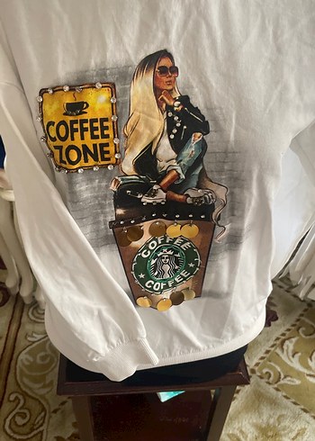 Beyaz Baskılı Uzun Kollu Kadın Tişört - Görsel 4