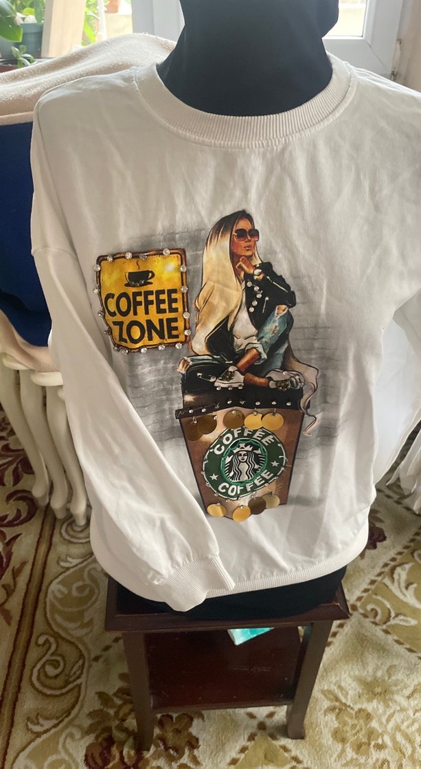 Beyaz Baskılı Uzun Kollu Kadın Tişört - Görsel 3