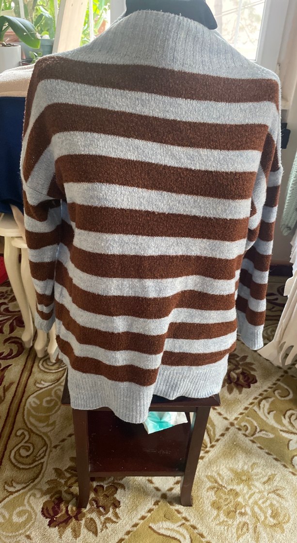 Kadın Kahverengi Gri Çizgili Triko Kazak - Görsel 2