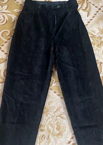 Siyah Kadın kadife Kemerli Pantolon - Görsel 3