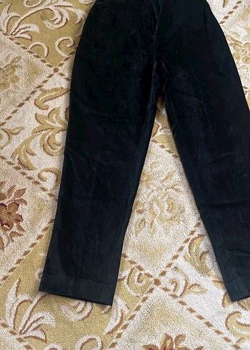 Siyah Kadın kadife Kemerli Pantolon - Görsel 5